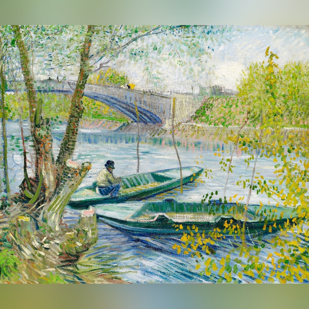 Fishing in Spring, the Pont de Clichy (1887) by Vincent Van Gogh. Art Print
